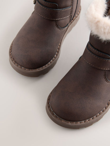 Chocolate Brown Fur Lined Buckle Boots - image 3