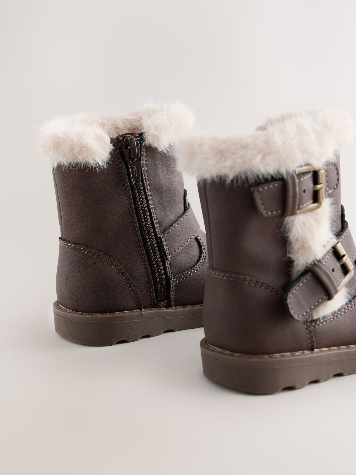 Chocolate Brown Fur Lined Buckle Boots - image 4