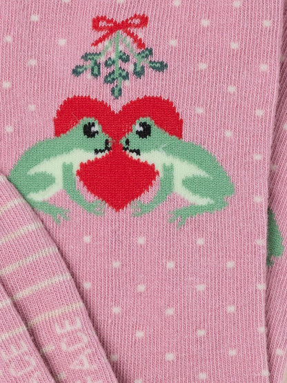 FatFace Pink Christmas Kissing Frogs Socks - image 2
