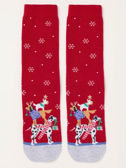 FatFace Red Dogs Christmas Tree Socks - image 1