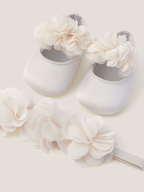 Monsoon Cream Baby Corsage Booties & Headband Set image 1
