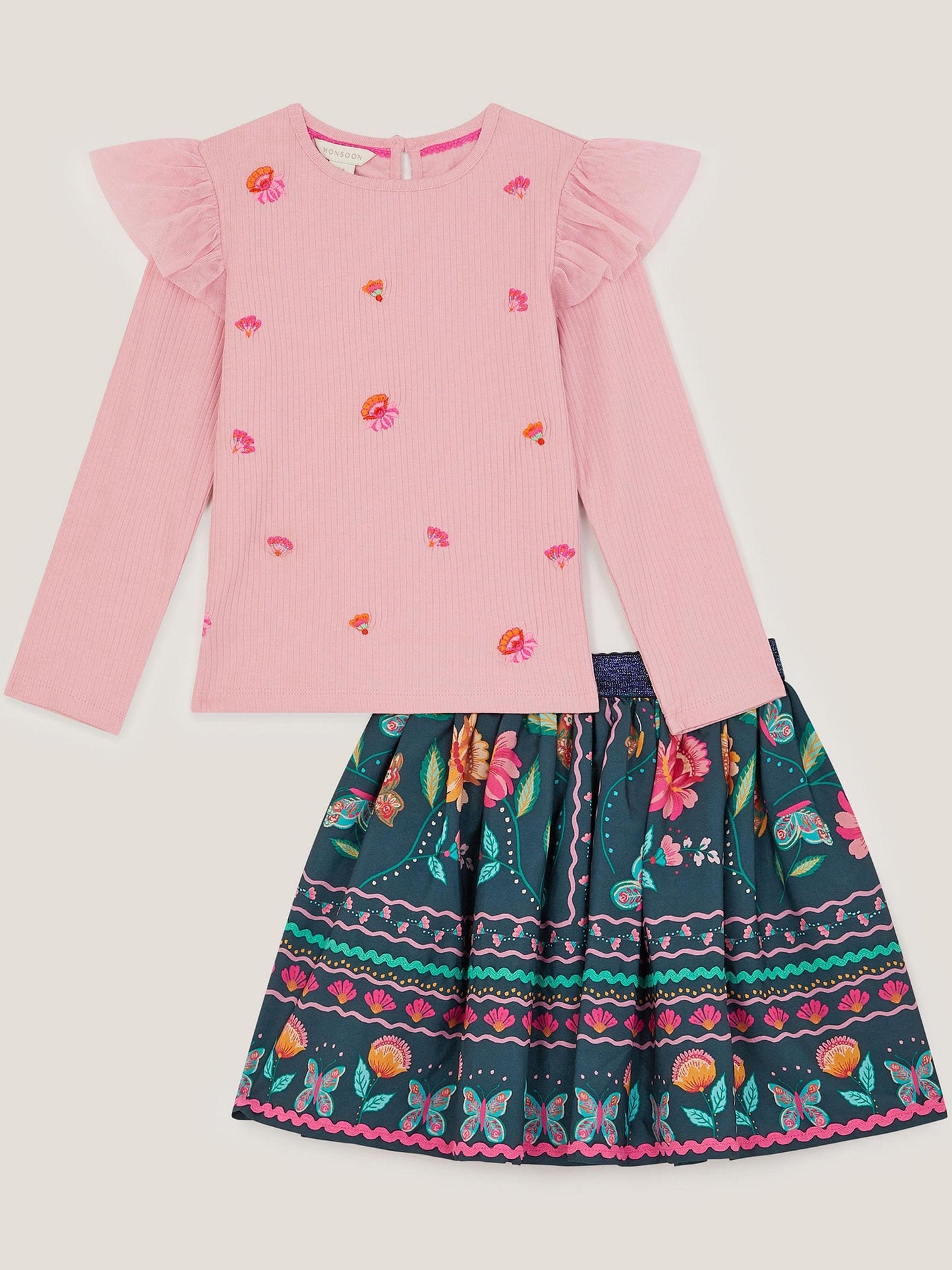 Monsoon Blue Floral Tulle Top & Skirt Set image 2