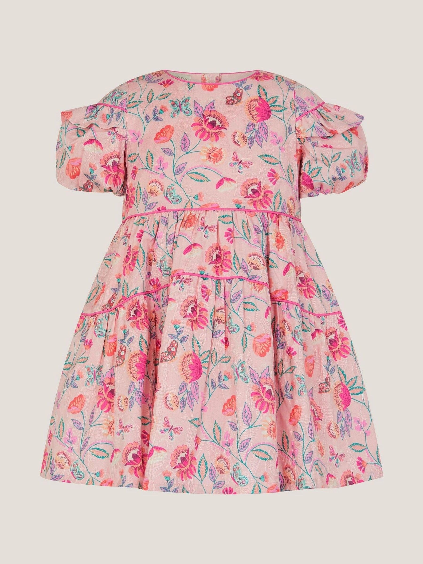 Monsoon Natural Baby Floral Print Jacquard Dress image 1