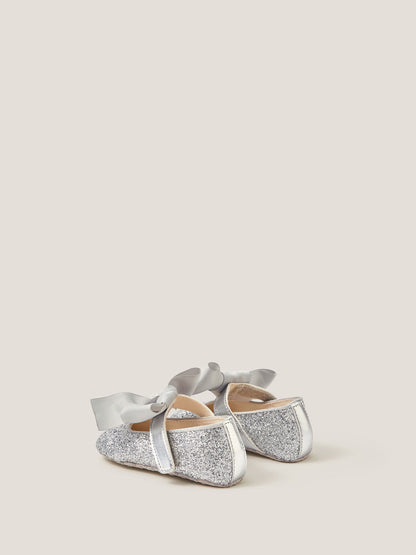 Monsoon Silver Baby Bow Glitter Headband & Booties Set image 3