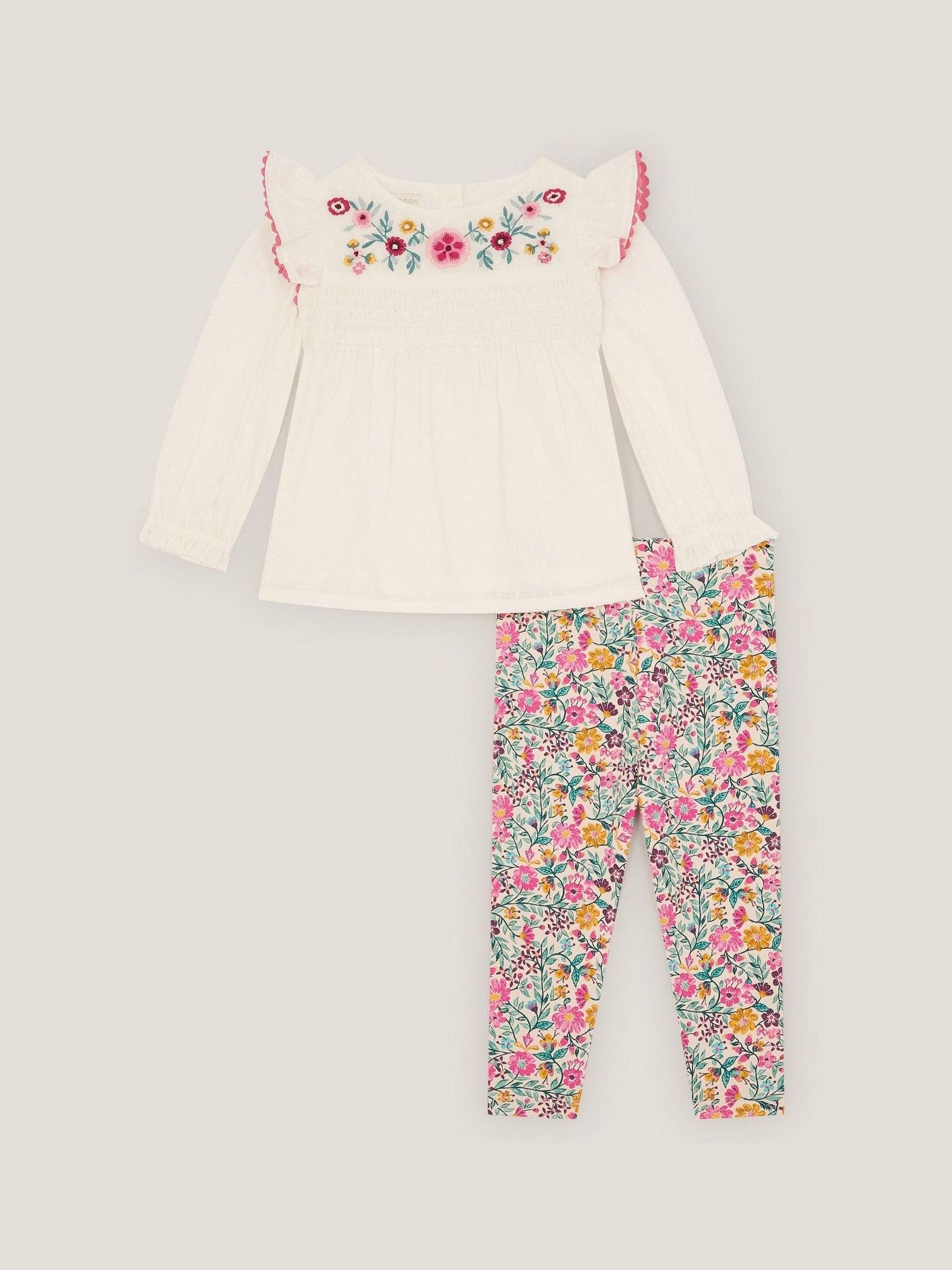 Monsoon Cream Baby Floral Top & Leggings Set image 1