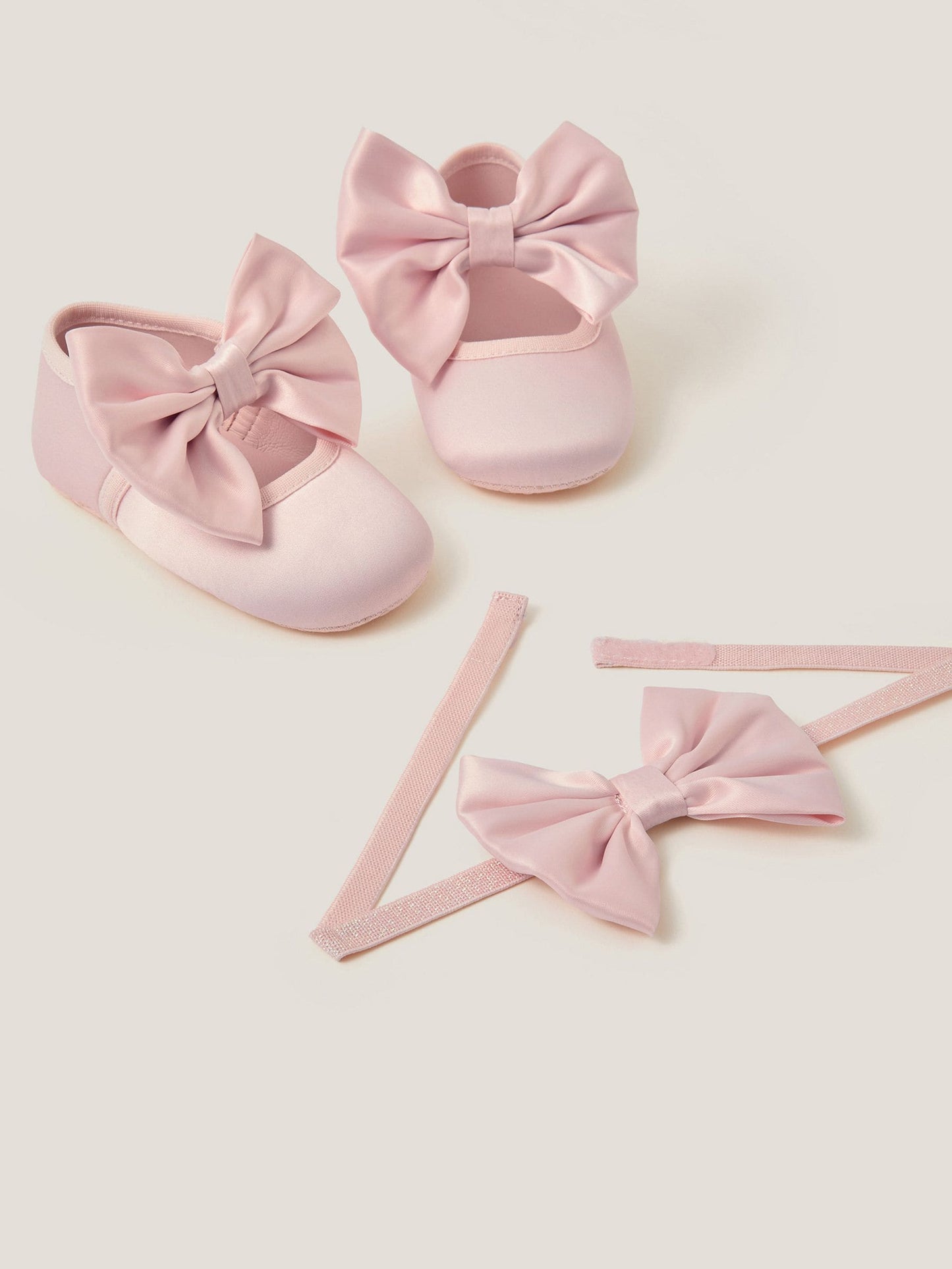 Monsoon Pink Baby Satin Bow Headband & Booties Set image 3