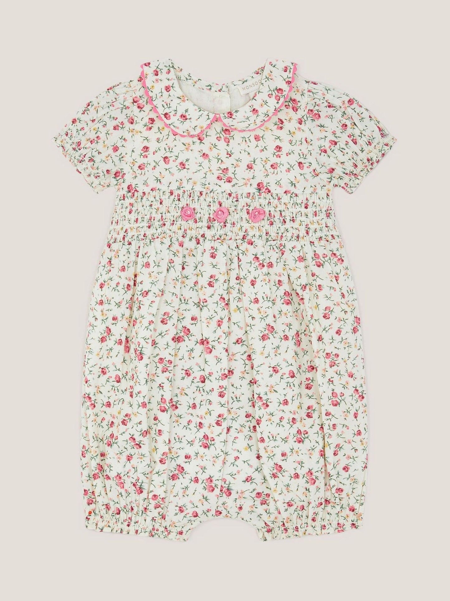 Monsoon Natural Baby Rose Smocked Romper image 1