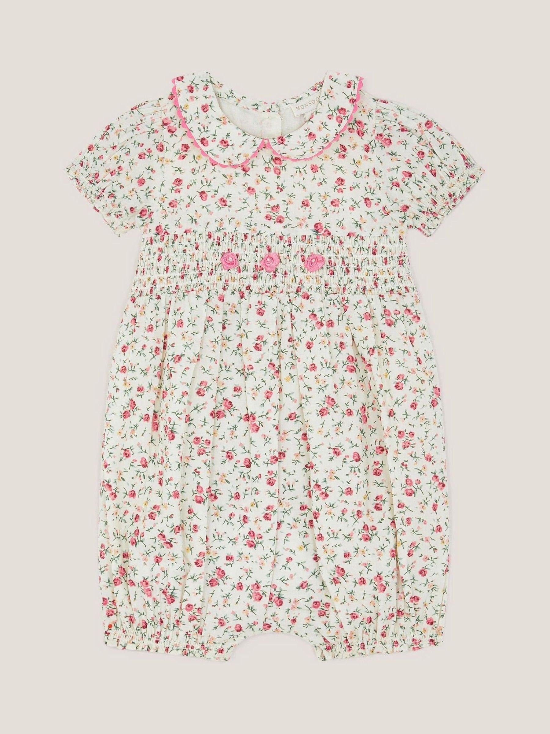 Monsoon Natural Baby Rose Smocked Romper image 1