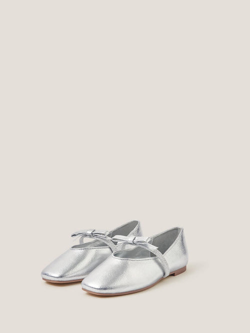 Monsoon Silver Bow Strap Metallic Ballet Flats image 1