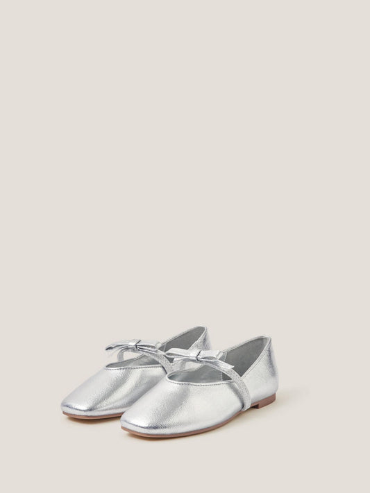 Monsoon Silver Bow Strap Metallic Ballet Flats image 1