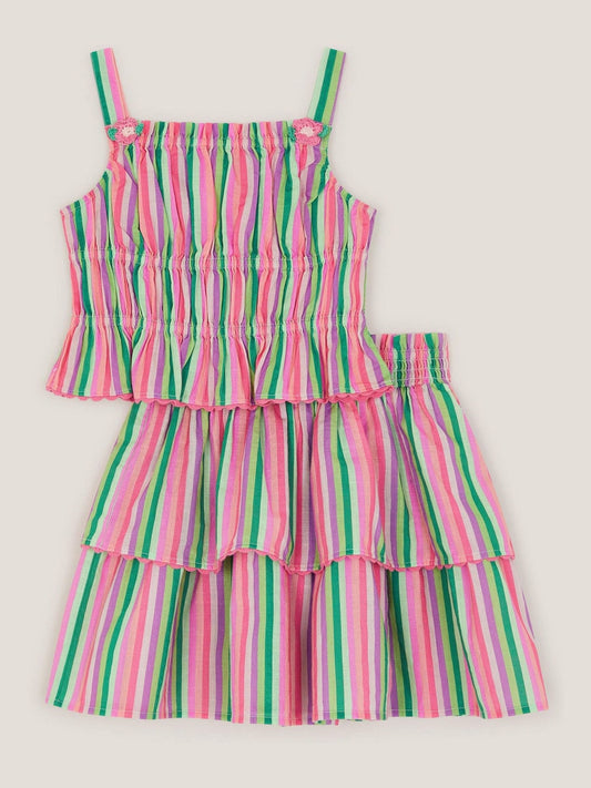 Monsoon Pink Stripe Top & Tiered Skirt Set image 2
