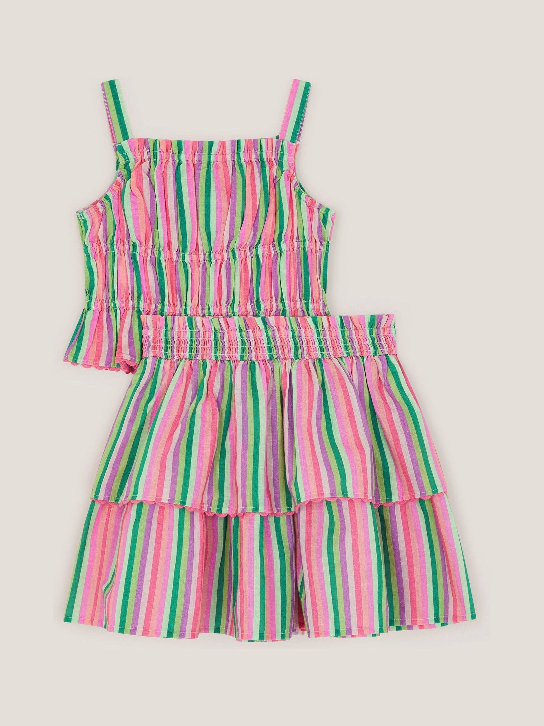 Monsoon Pink Stripe Top & Tiered Skirt Set image 3