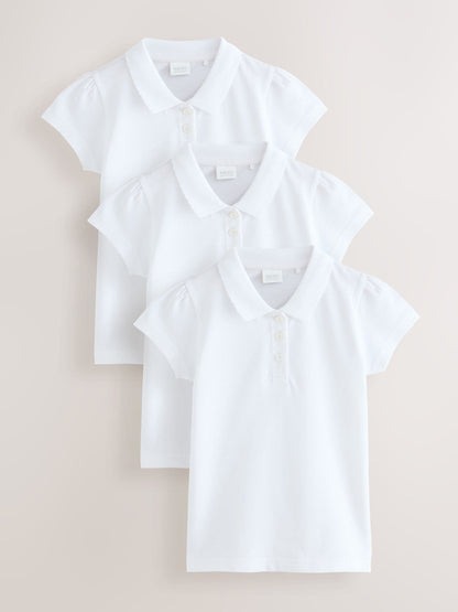 Dsiney Kidz - White Girls Cotton Short Sleeve Polo Shirt 3 Pack (3-16yrs) image 1
