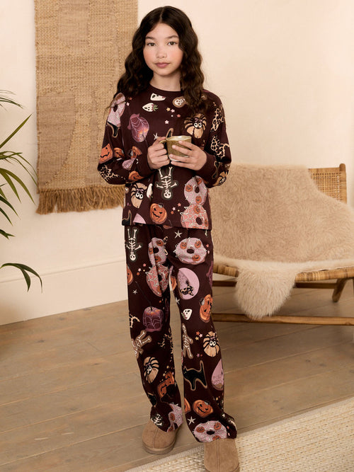 Dsiney Kidz - Burgundy Red Halloween Wide Leg Pyjamas (3-16yrs) image 1