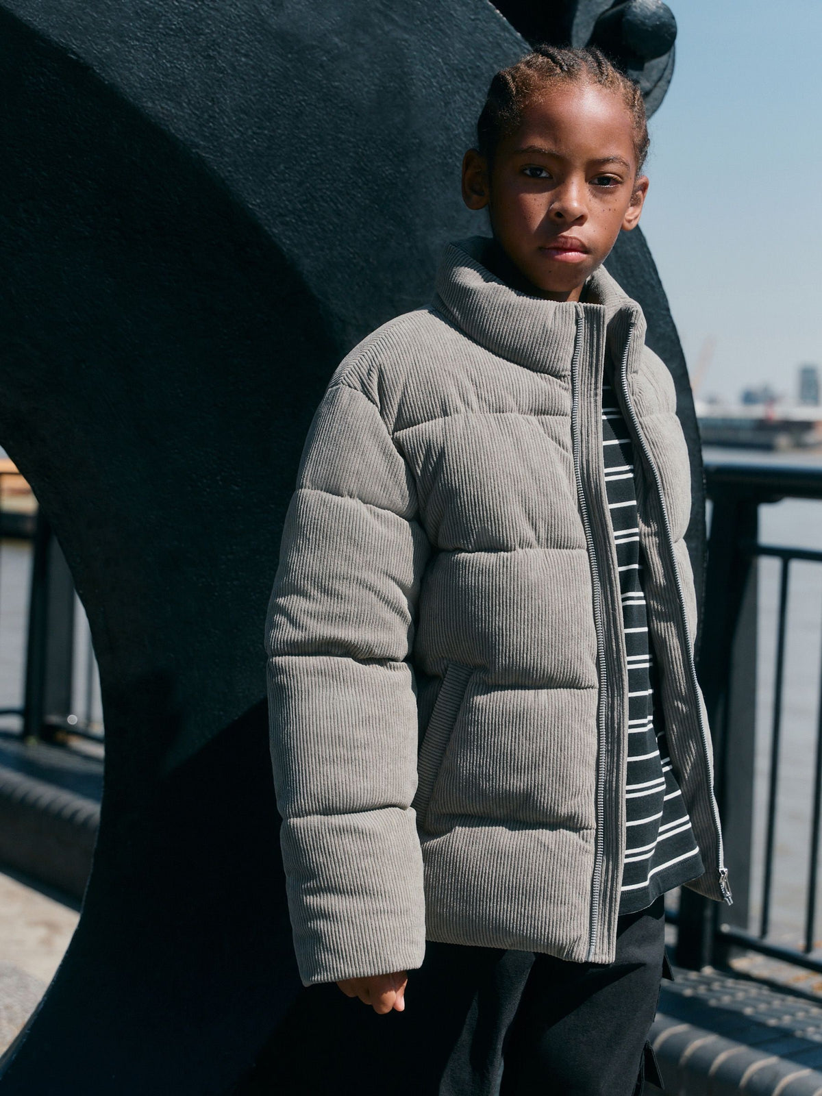 Charcoal Grey Cord Padded Coat (3-16yrs) - image 1