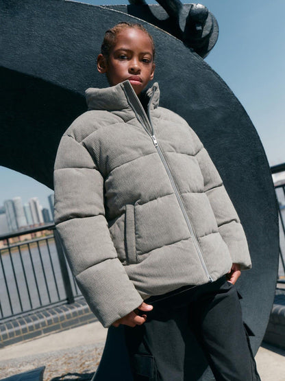 Charcoal Grey Cord Padded Coat (3-16yrs) - image 2