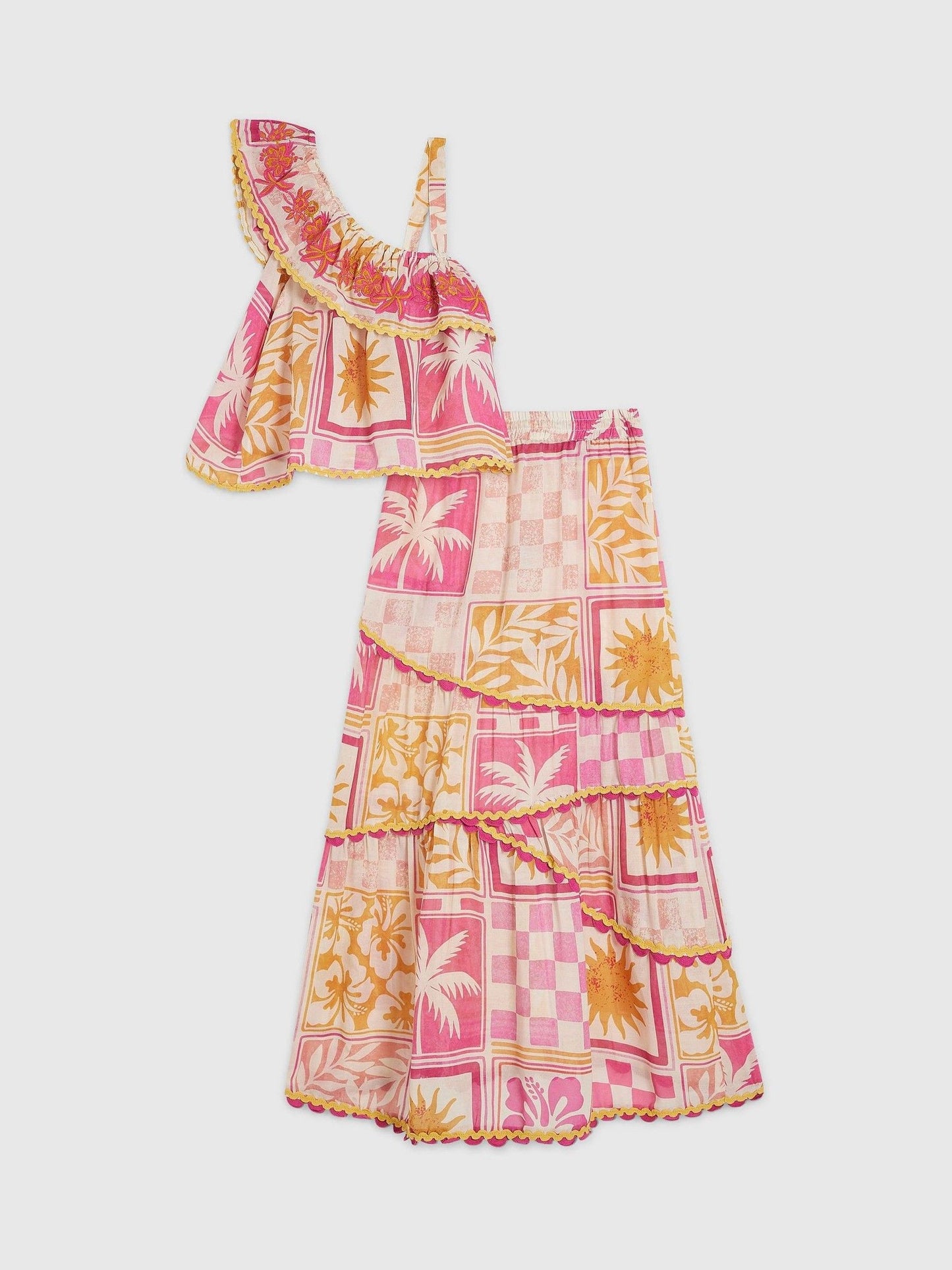 Dsiney Kidz - River Island Pink Postcard Aysmmetric Top & Maxi Skirt Set image 3