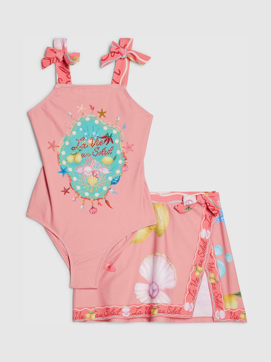 Dsiney Kidz - River Island Pink Under The Sea Swimsuit & Skirt Set image 1