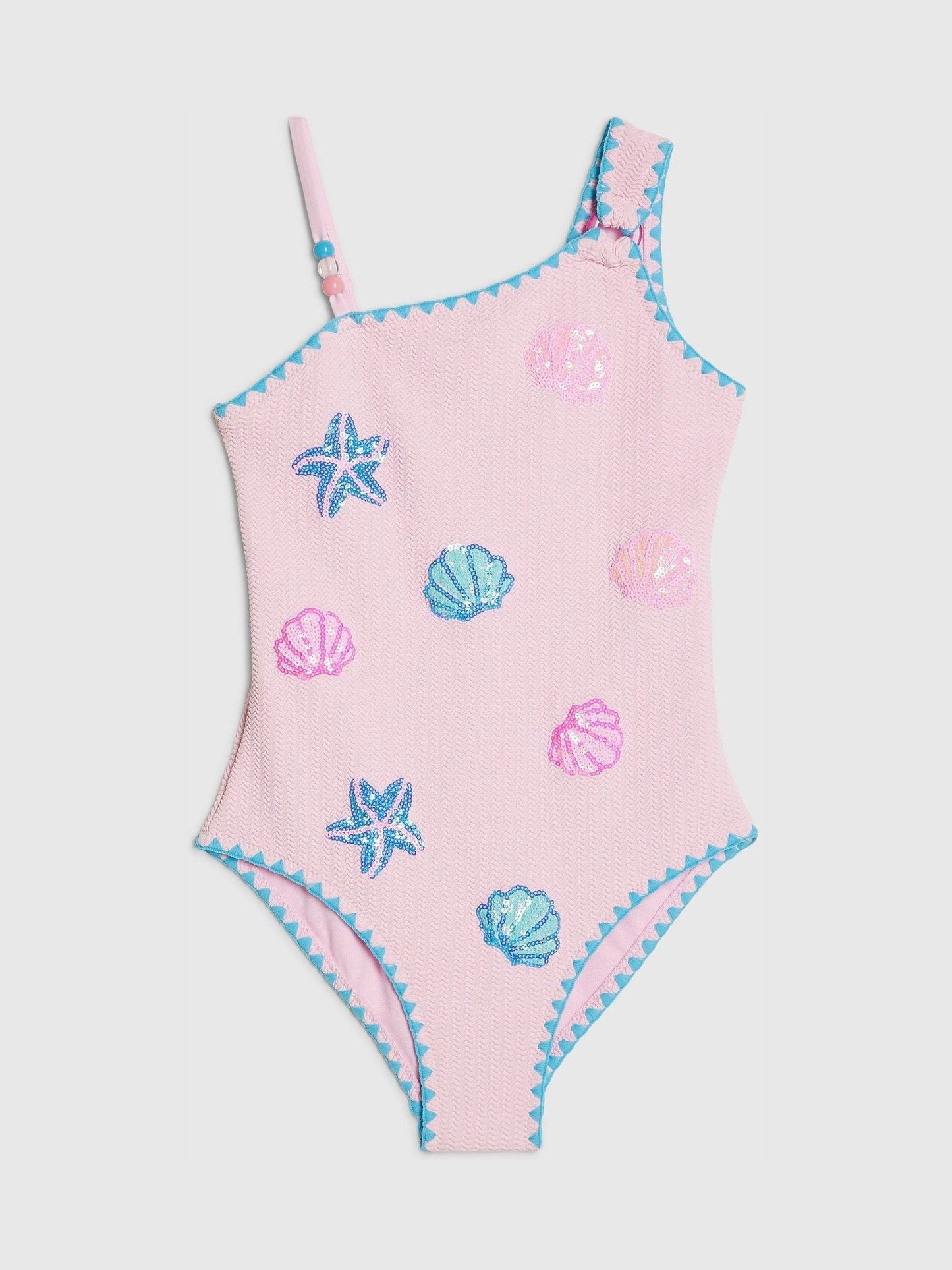 Dsiney Kidz - River Island Pink Sequin Shell Aysmmetric Swimsuit image 1