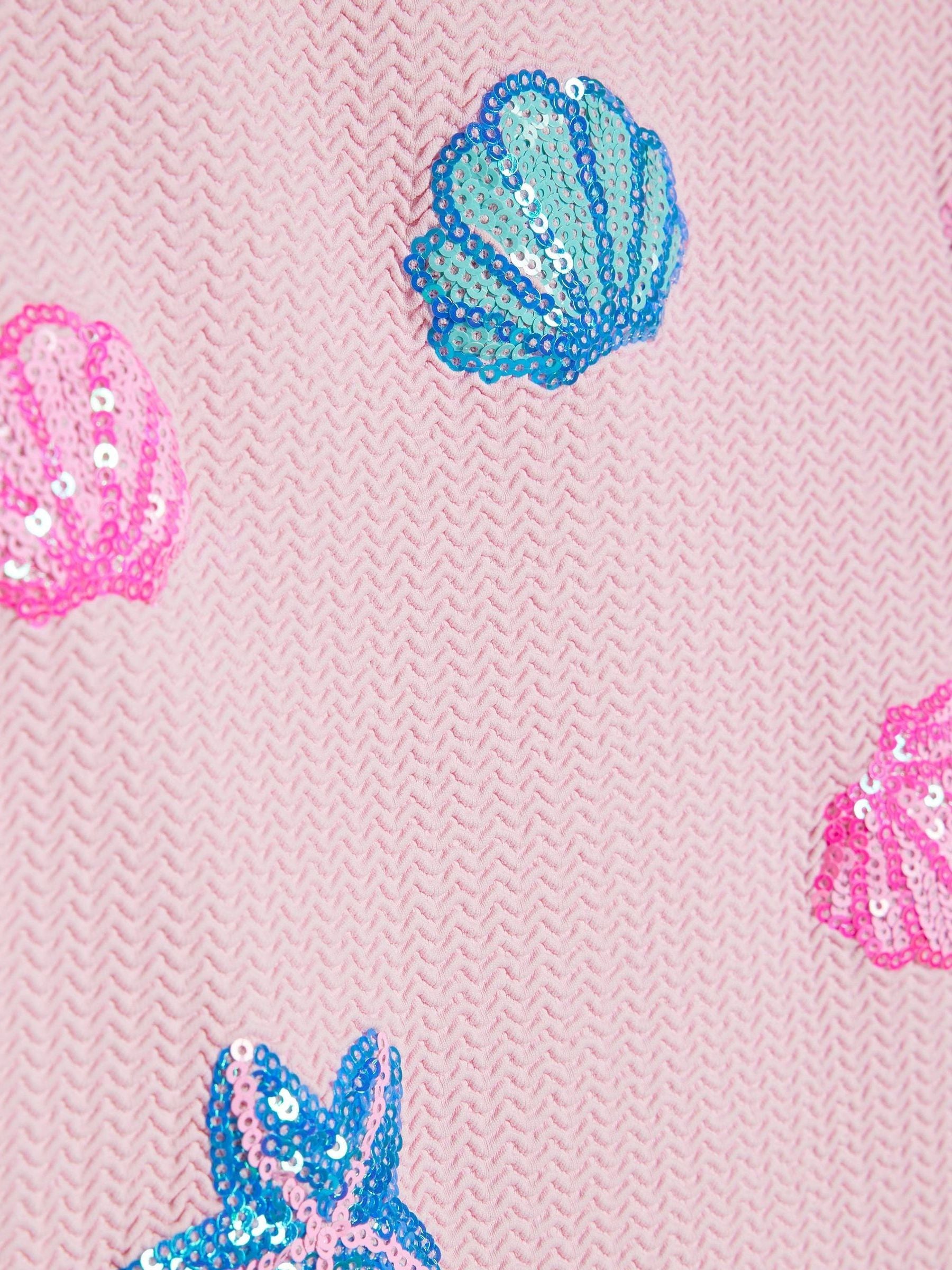 Dsiney Kidz - River Island Pink Sequin Shell Aysmmetric Swimsuit image 3