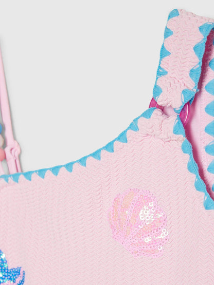 Dsiney Kidz - River Island Pink Sequin Shell Aysmmetric Swimsuit image 4