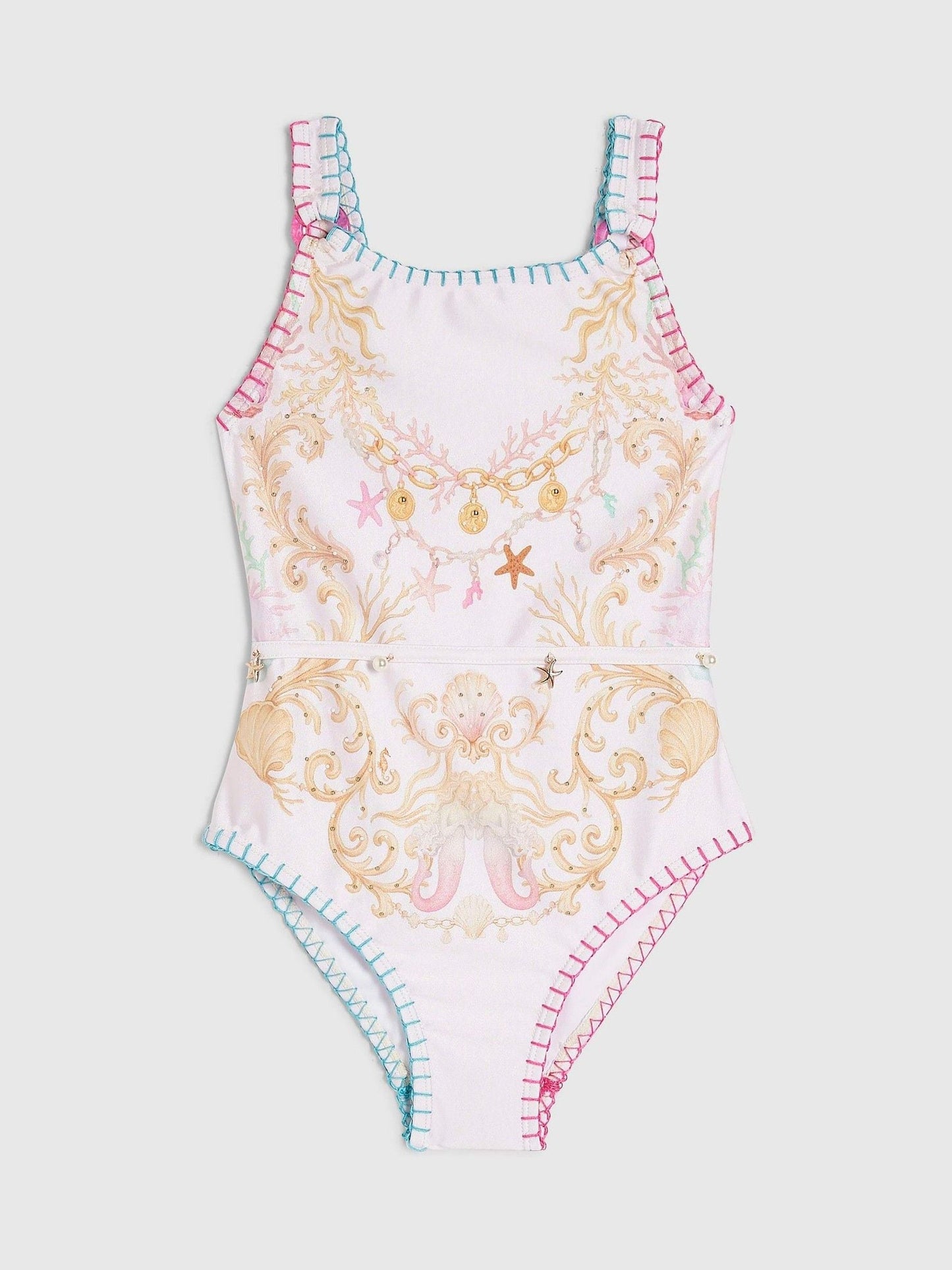 Dsiney Kidz - River Island Cream Chain Border Print Embellished Swimsuit image 1