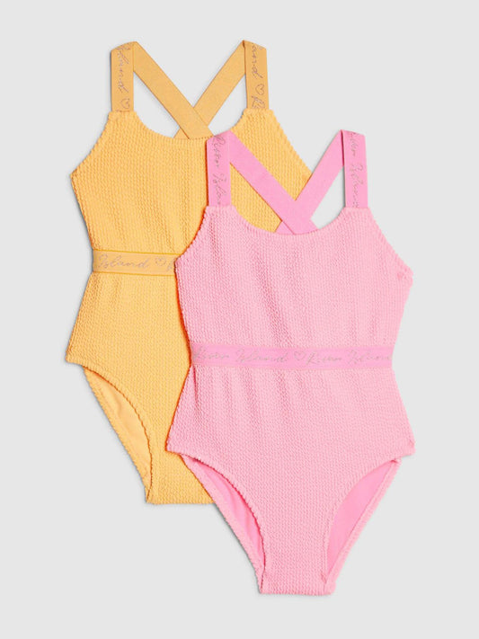 Dsiney Kidz - River Island Pink Logo Textured Swimsuit 2 Pack image 1
