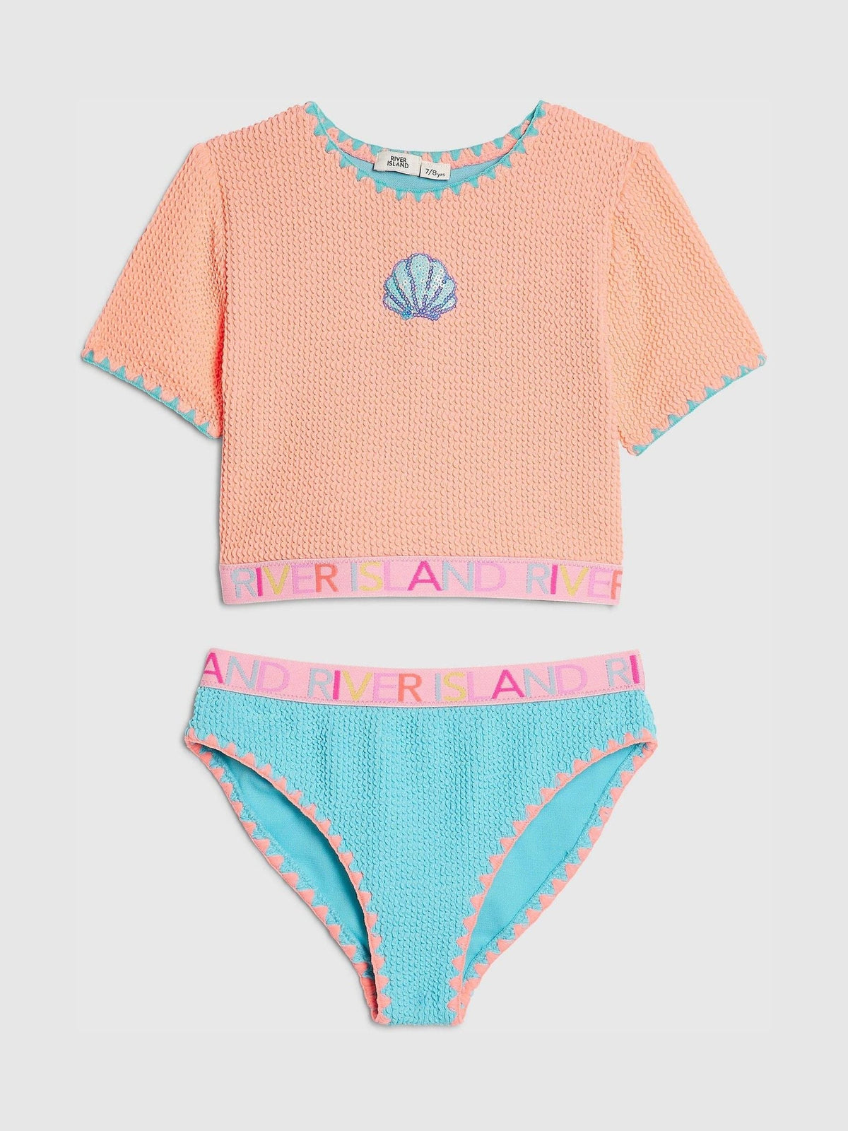Dsiney Kidz - River Island Orange Logo Textured T- Shirt Bikini image 1