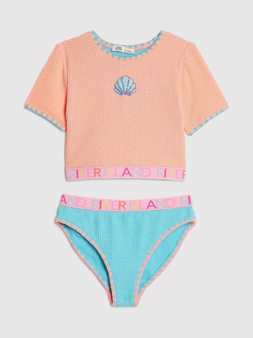 Dsiney Kidz - River Island Orange Logo Textured T- Shirt Bikini image 1