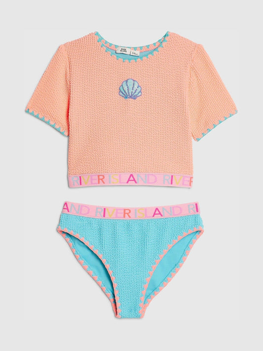 Dsiney Kidz - River Island Orange Logo Textured T- Shirt Bikini image 1