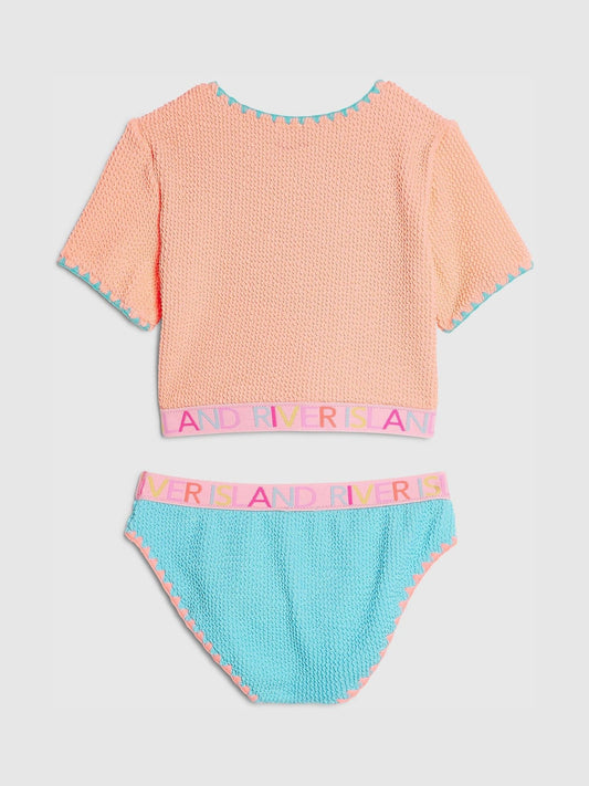 Dsiney Kidz - River Island Orange Logo Textured T- Shirt Bikini image 2