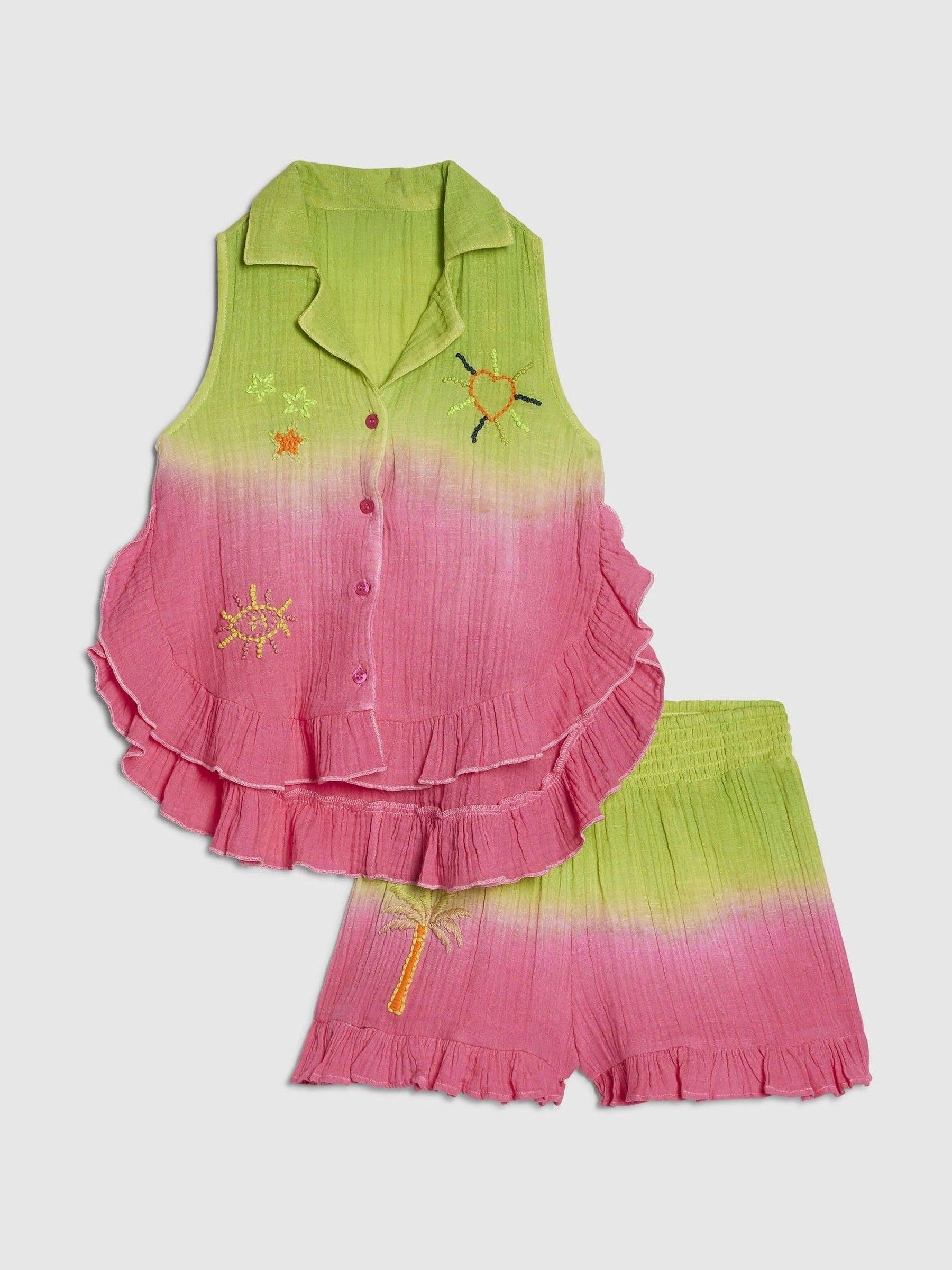 Dsiney Kidz - River Island Green Tie Dye Embrodierred Shirt & Shorts Set image 3