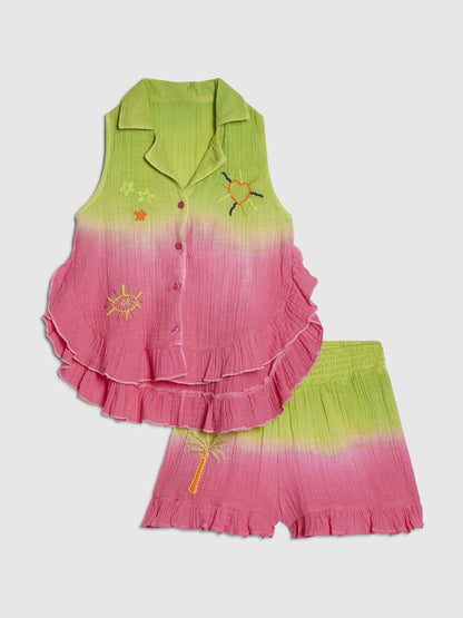 Dsiney Kidz - River Island Green Tie Dye Embrodierred Shirt & Shorts Set image 3