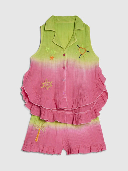Dsiney Kidz - River Island Green Tie Dye Embrodierred Shirt & Shorts Set image 5