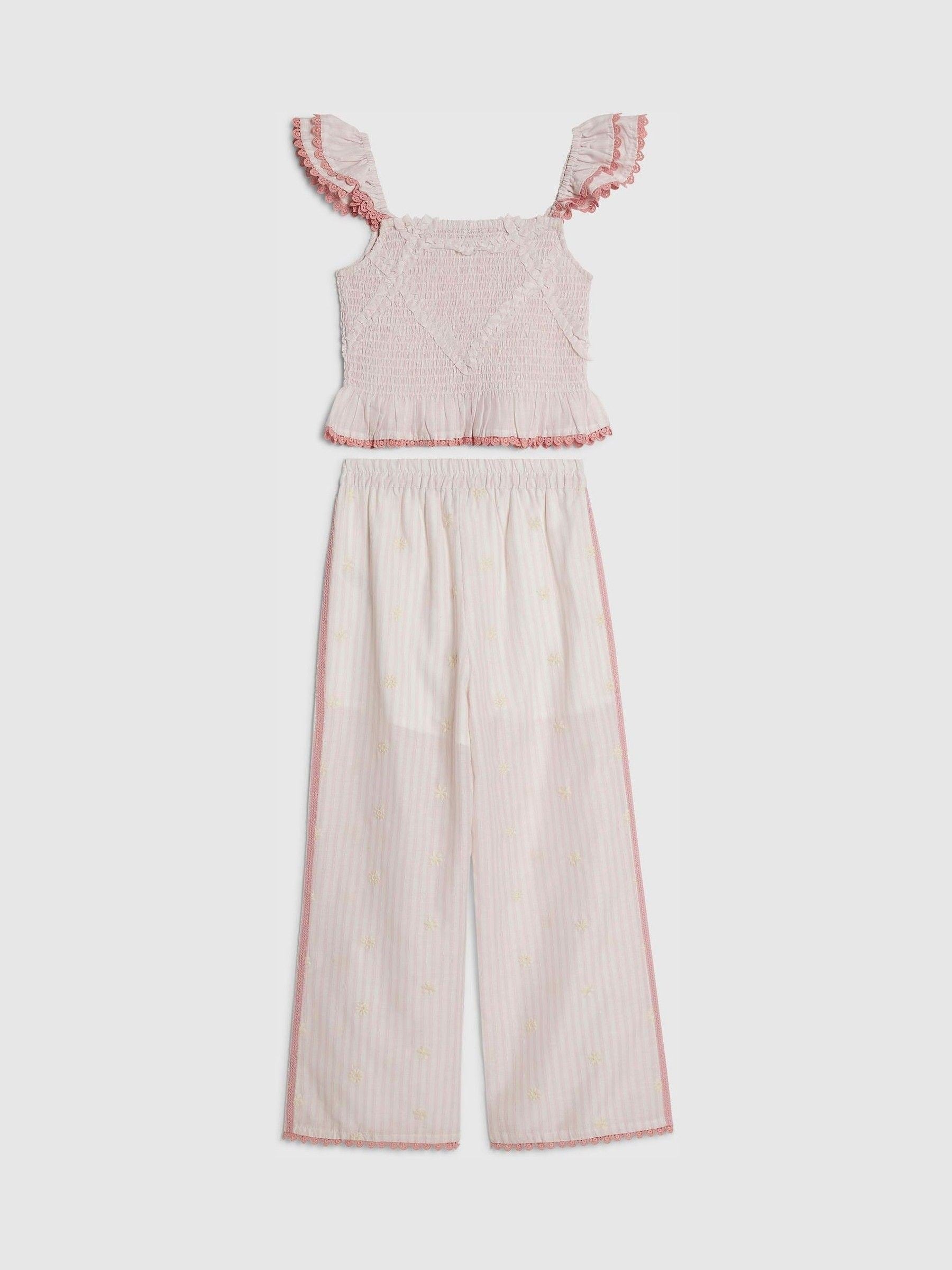 Dsiney Kidz - River Island Pink Stripe Frill Top & Trousers Set image 1
