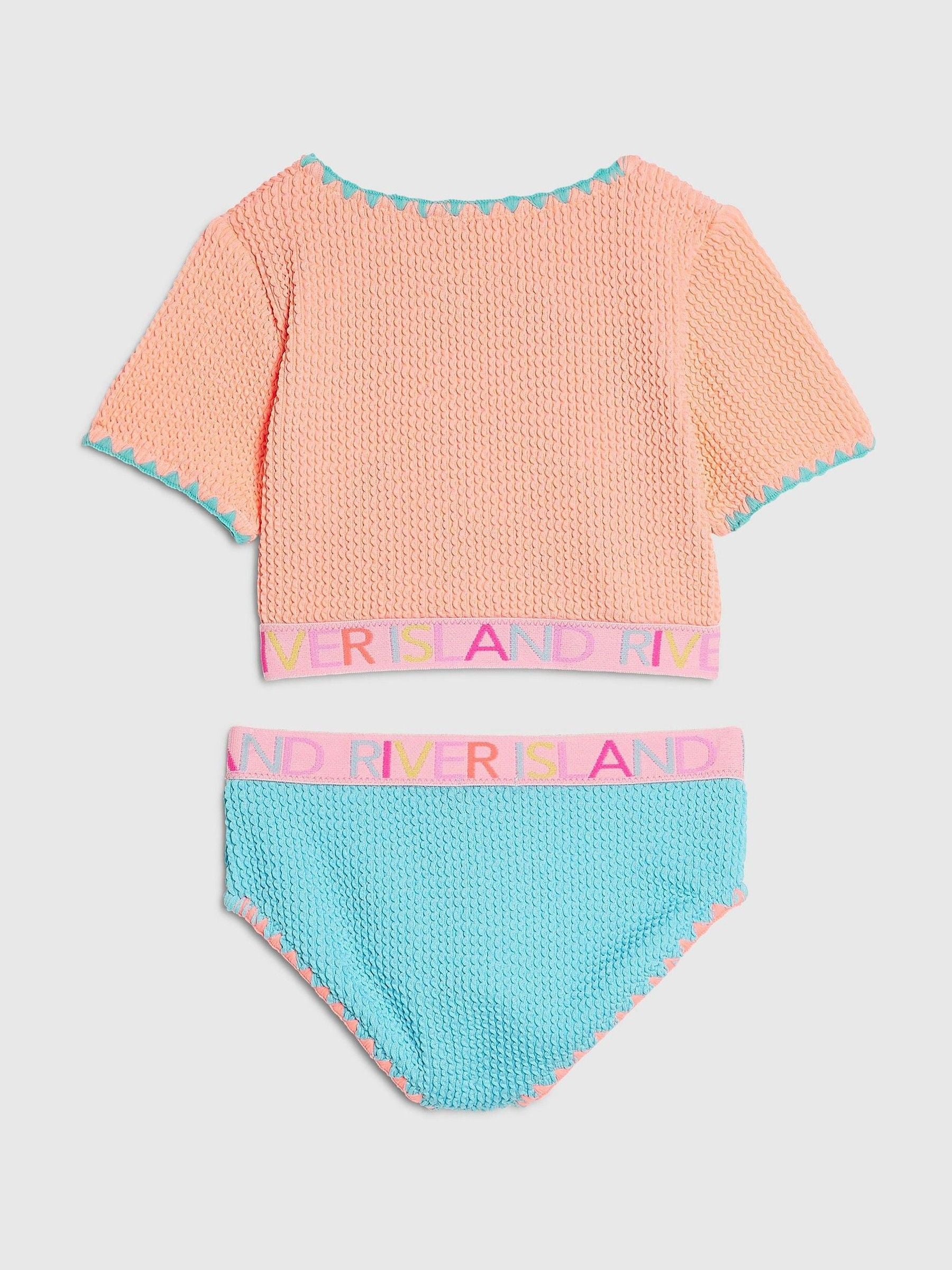 River Island Orange Textured T-Shirt Bikini image 2