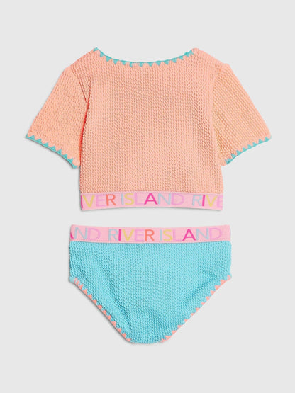 River Island Orange Textured T-Shirt Bikini image 2