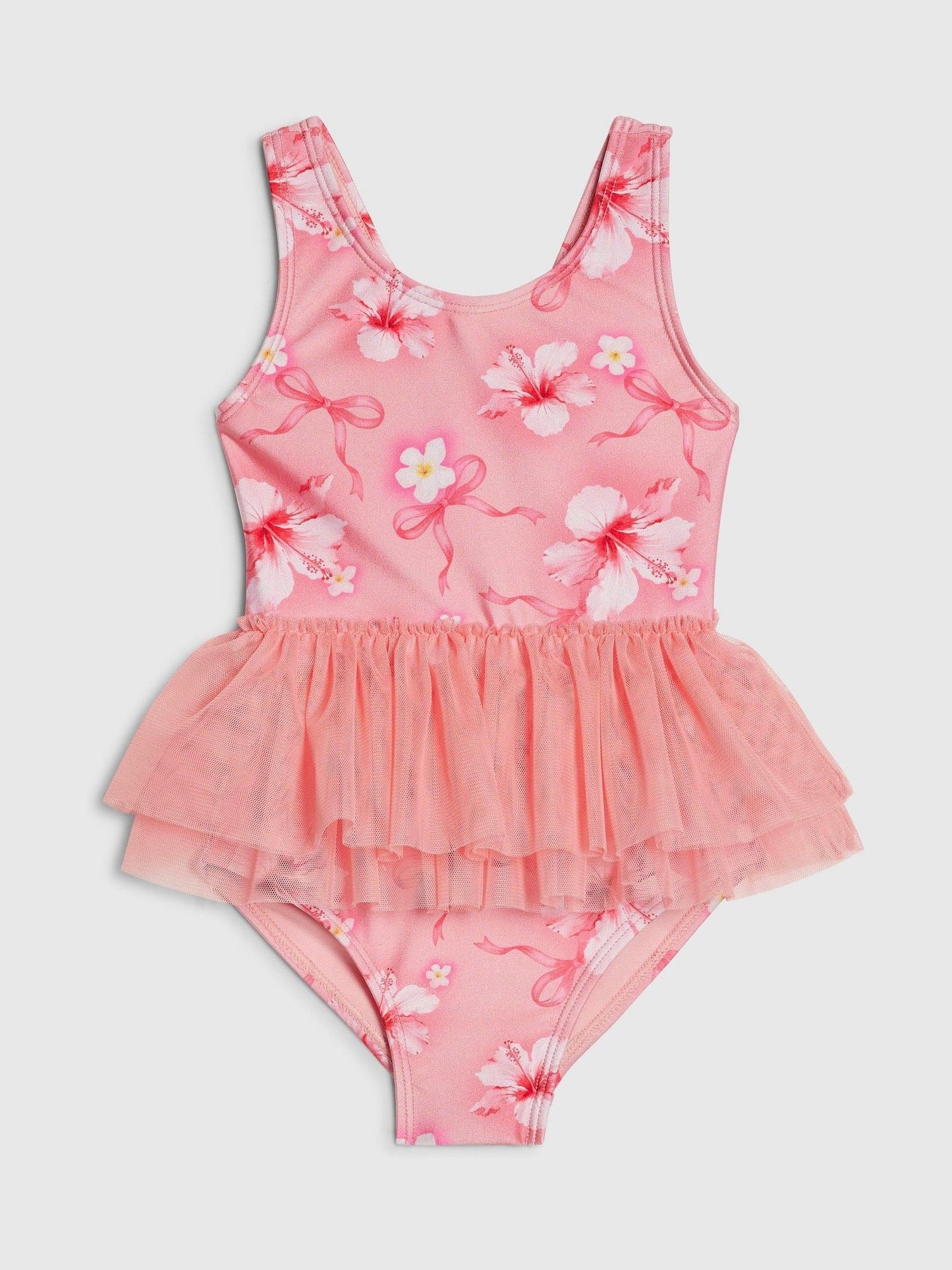 River Island Pink Hibiscus Bow Tutu Swimsuit image 1
