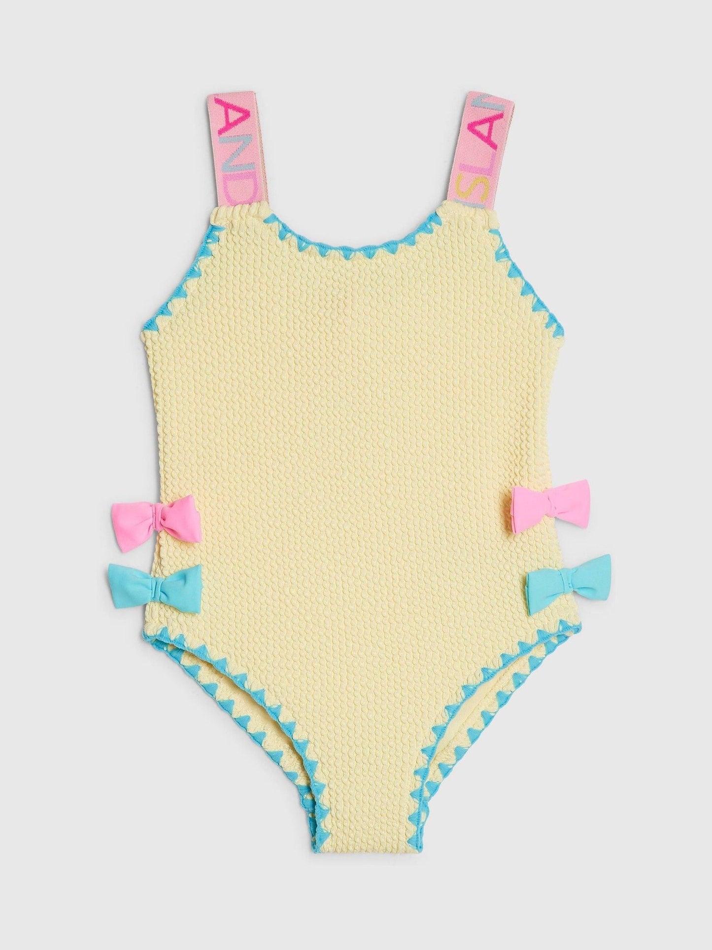 River Island Yellow Side Bow Textured Swimsuit image 1