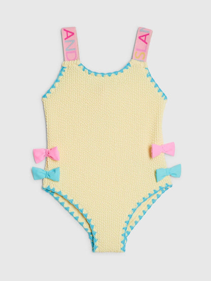 River Island Yellow Side Bow Textured Swimsuit image 1
