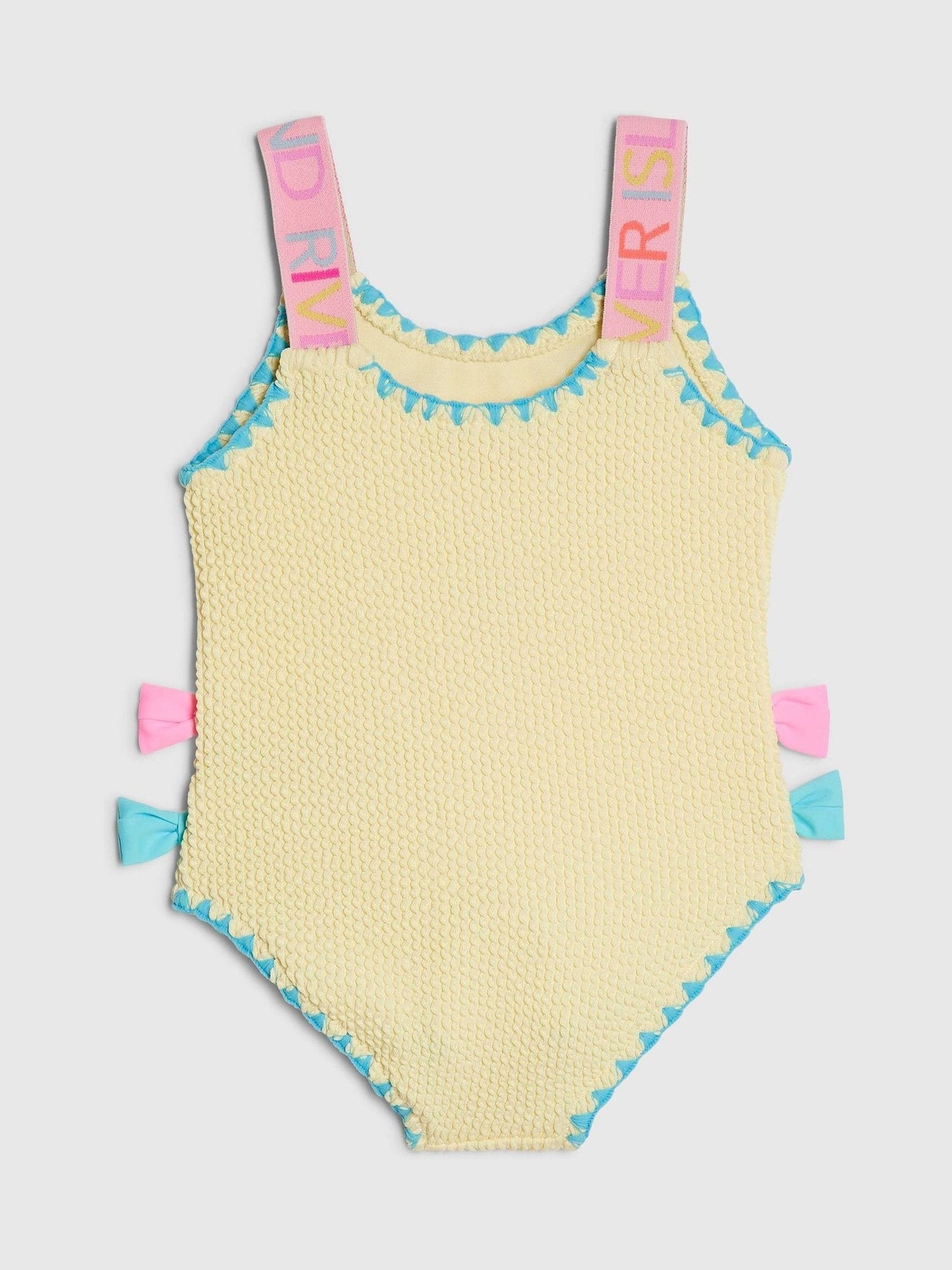 River Island Yellow Side Bow Textured Swimsuit image 2