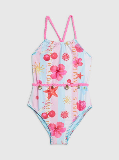 River Island Pink Stripe La Mer Swimsuit image 1