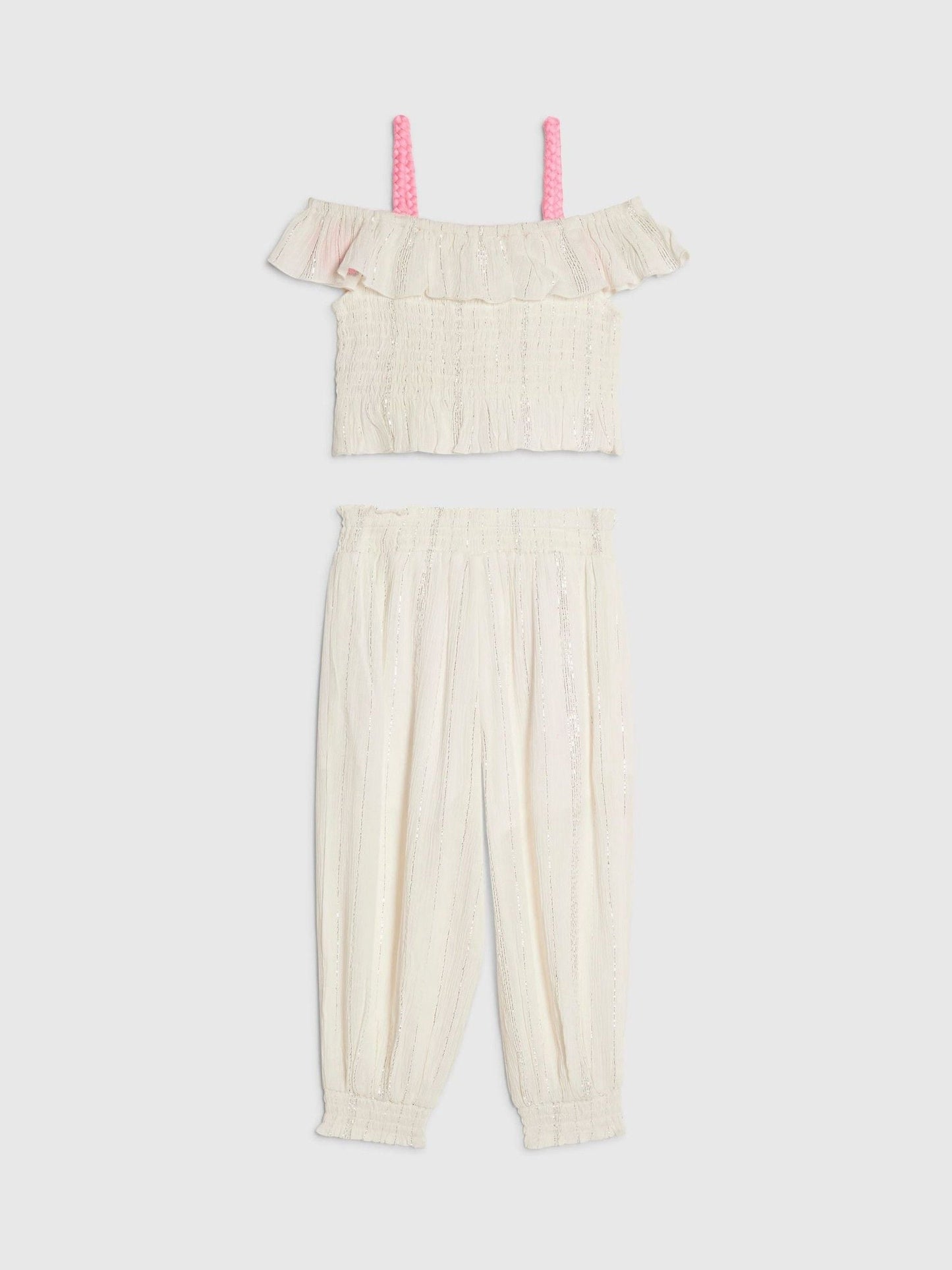 River Island Cream Neon Embrodierred Frill Top & Hareem Jogger Set image 2
