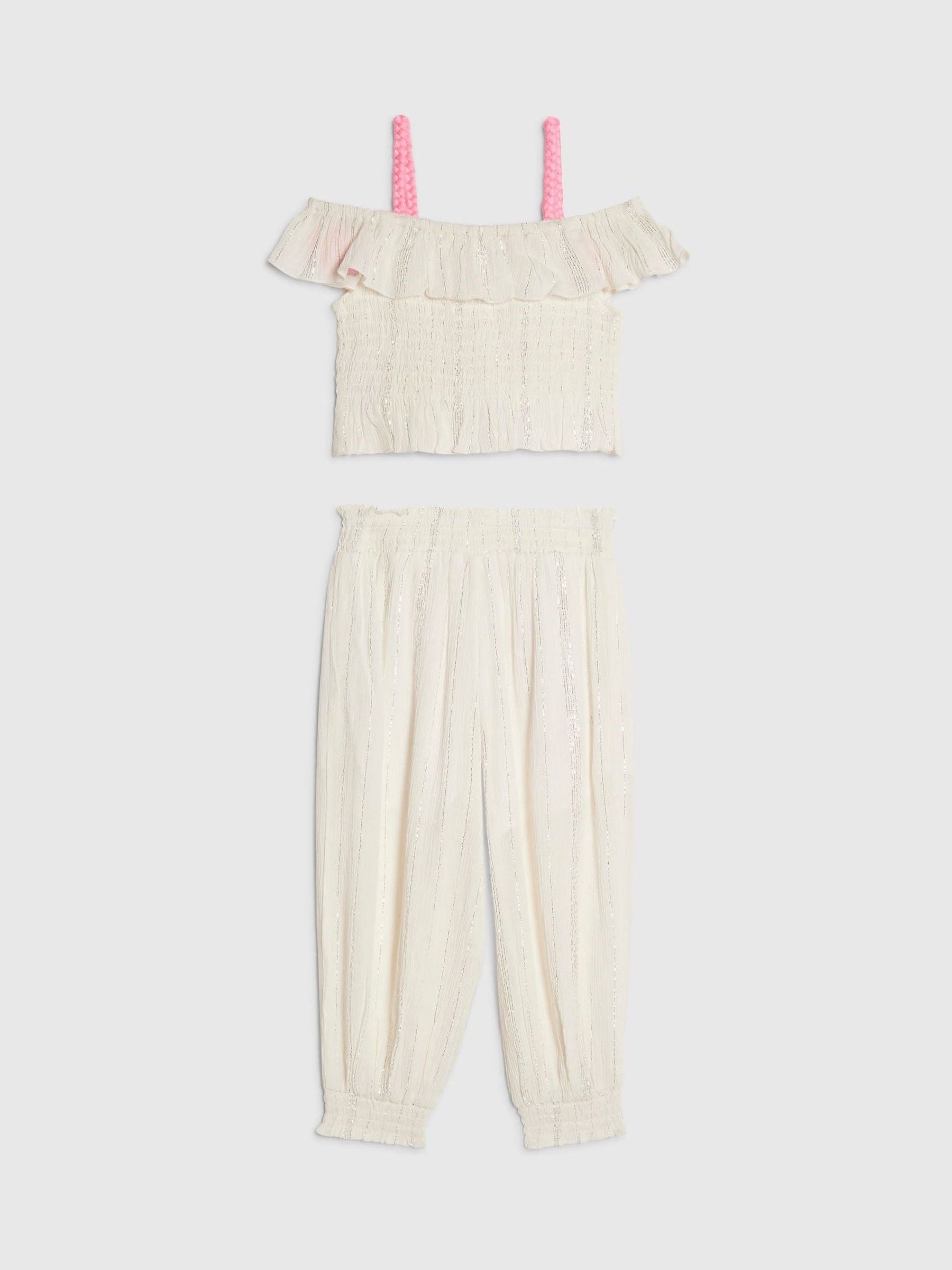 River Island Cream Neon Embrodierred Frill Top & Hareem Jogger Set image 2