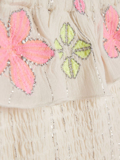 River Island Cream Neon Embrodierred Frill Top & Hareem Jogger Set image 4