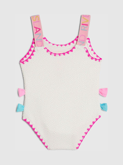 River Island White Side Bow Textured Swimsuit image 2