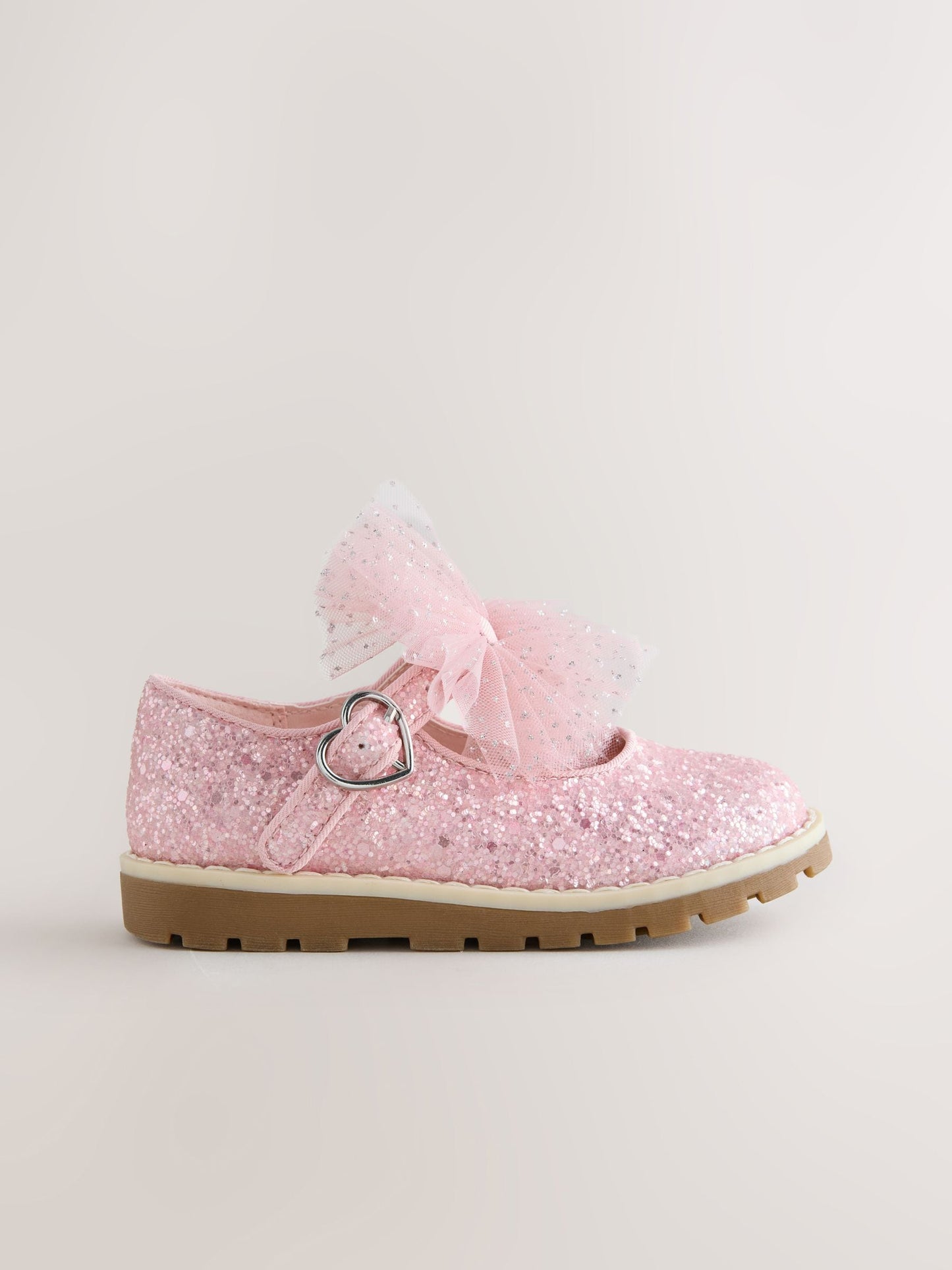 Pink Glitter Wide Fit (G) Chunky Bow Mary Jane Shoes image 2