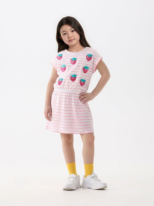 Hatley Pink Strawberry Stripes Cinched Waist Relaxed Dress image 1