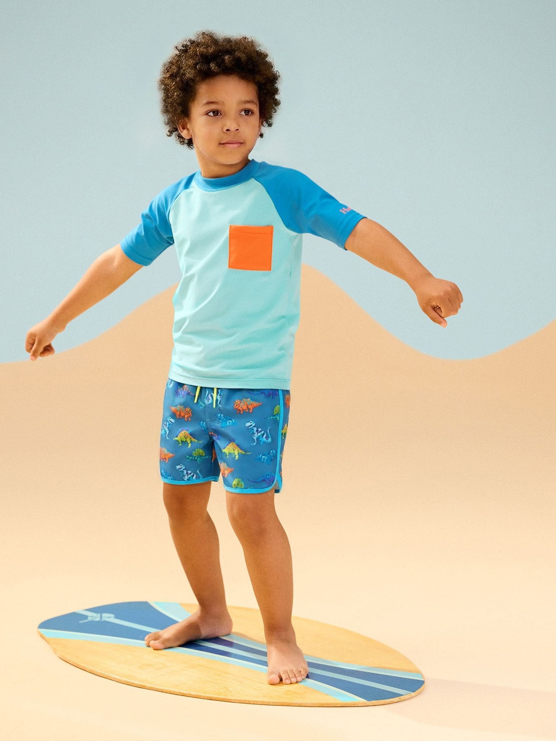 Hatley Blue Dino party Swim Shorts image 1