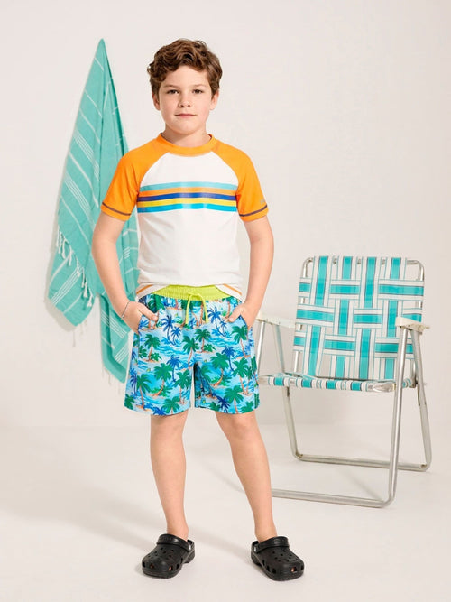Hatley Sky Blue Palm Tree Print Swim Shorts image 1